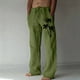 thumbnail image 1 of Pantalones largos de lino para hombre, pantalones holgados de playa con estampado hawaiano, cintura elástica y cordón ajustable, estampado en caliente., 1 of 5