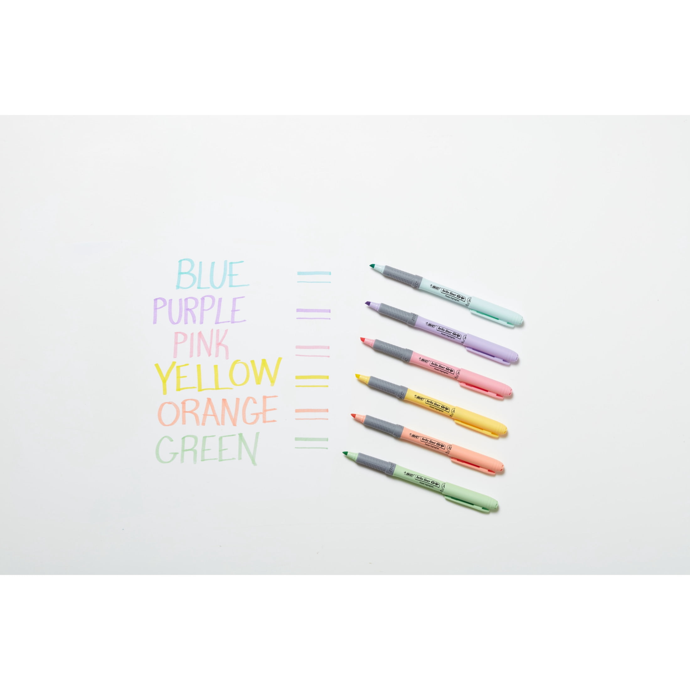 BIC Brite Liner Grip Pastel Highlighters, Chisel Point, Assorted Pastel Colors, 6 Count