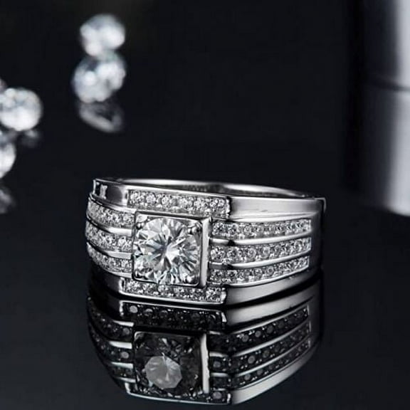 Forever Jewels 2.50 CT Round Cut Moissanite Men Wedding Engagement Pinky Ring 14K White Gold Plated