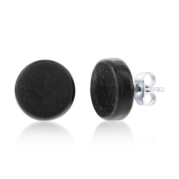 Beaux Bijoux Men's 12mm Round Black Wood Stud Earrings in Stainless Steel - Wood Earrings for Men - Unqiue Stud Earrings for Him