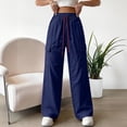 thumbnail image 3 of Women's High Waist Wide Leg Cargo Pants Pockets Drawstring Elastic Waist Casual Comfy Trousers 2026 Trendy Fashion Streetwear for Daily Wear, 3 of 4