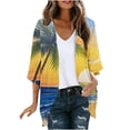thumbnail image 2 of Clearance Clothes Pitauce Womens Summer Tropical Print Chiffon Kimono Cardigan Puff Sleeve Open Front Breathable Lightweight Cardigan Sun Protection Swimsuit Coverup for Beach Vacation, 2 of 5
