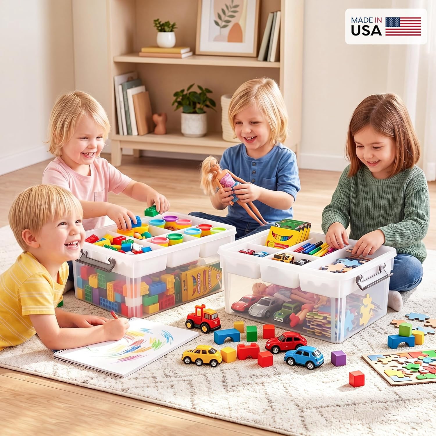 17 QT Plastic Storage Box with Removable Tray Craft Organizers and Storage Clear Storage Container for Organizing Bead, Tool, Sewing, Playdoh,Coloring Books