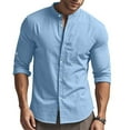 thumbnail image 5 of USNSM Mens Long Sleeve Shirts Casual Button Down Shirt Solid Color Band Collar Slim Fit Cotton Dress Shirts Blue XXXL, 5 of 9