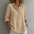 thumbnail image 5 of Purcolt Women's Linen Button Shirt Long Sleeve Loose Blouse with Pocket for Summer Travel Beach Work Outfits Solid Work Business Casual Tops, 5 of 6