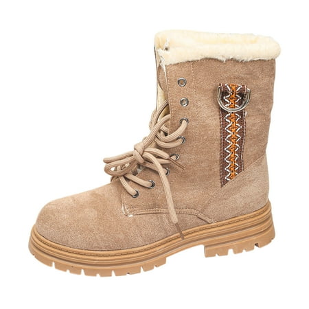 

Ediodpoh Autumn And Winter New Low Heel Square Heel Snow Boots for Women European And America Plus Velvet Thick Front Strap Round Head Women s Boots Ankle Boots Booties for Women Khaki 8