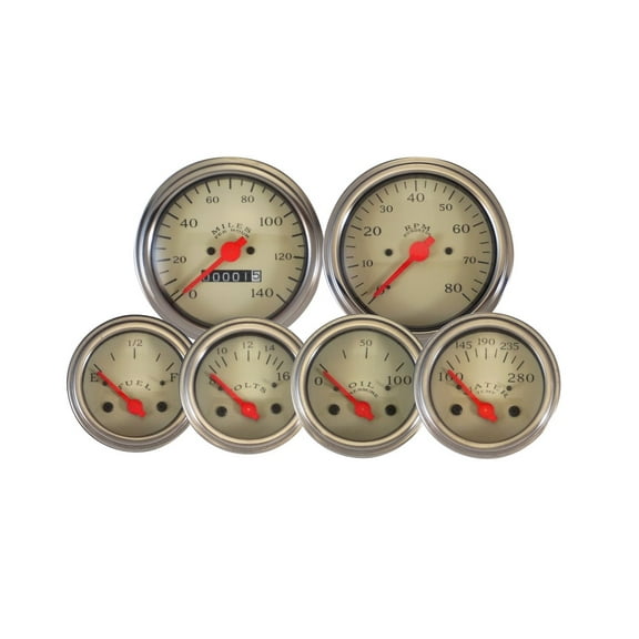 Cream 6 Gauge Kit with Mechanical Speedometer