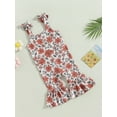 thumbnail image 3 of Bagilaanoe Toddler Baby Girl Summer Jumpsuit Sleeveless Floral Print Romper Overalls 6M 12M 18M 24M 3T 4T Kids Long Flare Pants Summer Outfits, 3 of 7