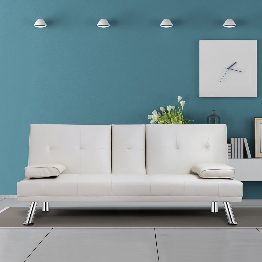 Jamfly Modern White Faux Leather Couch, Convertible Sofa Bed Walmart