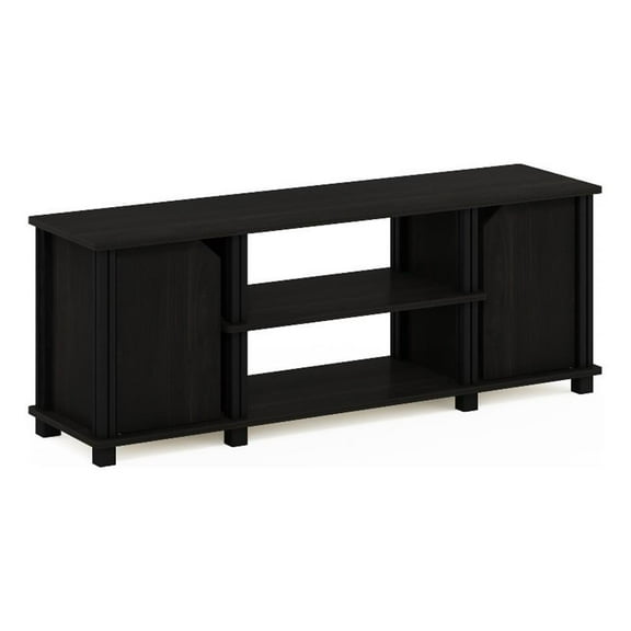 Pemberly Row TV Stand with Shelves and Storage in Espresso/Black
