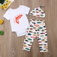 thumbnail image 3 of Douhoow Summer Baby Boy Cotton Short Sleeve Outfits Fish Printed Romper+Long Pants+Hat 2Pcs Clothes, 3 of 8