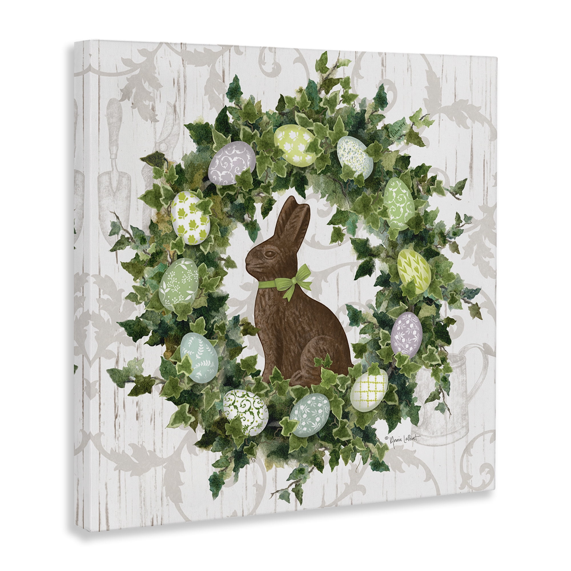 Stupell Industries Spring Easter Egg Wreath Botanical & Floral Painting Gallery Wrapped Canvas Art Print Wall Art, 17 x 17
