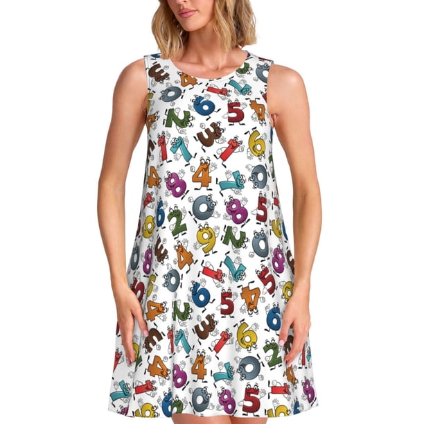 Disketp Colorful Numbers para Vestido sin Mangas para Mujeres, Vestidos de Verano para Mujeres, Casual y Holgado para la Playa