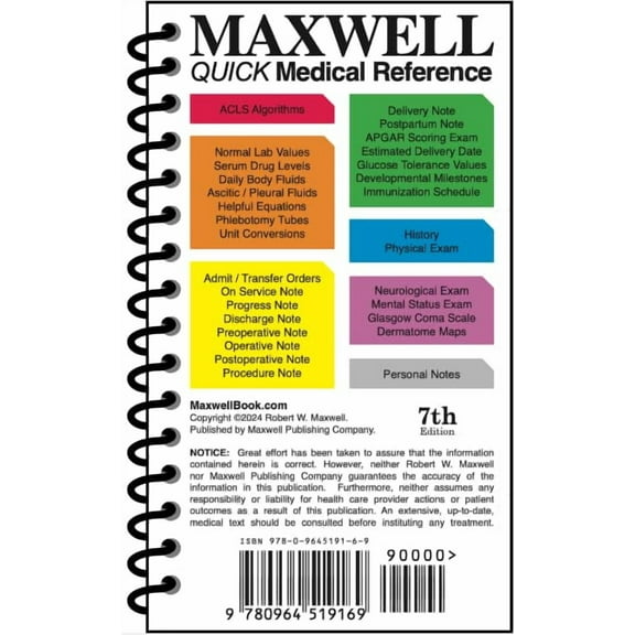 Maxwell Quick Medical Reference Pocket, 7th Edition