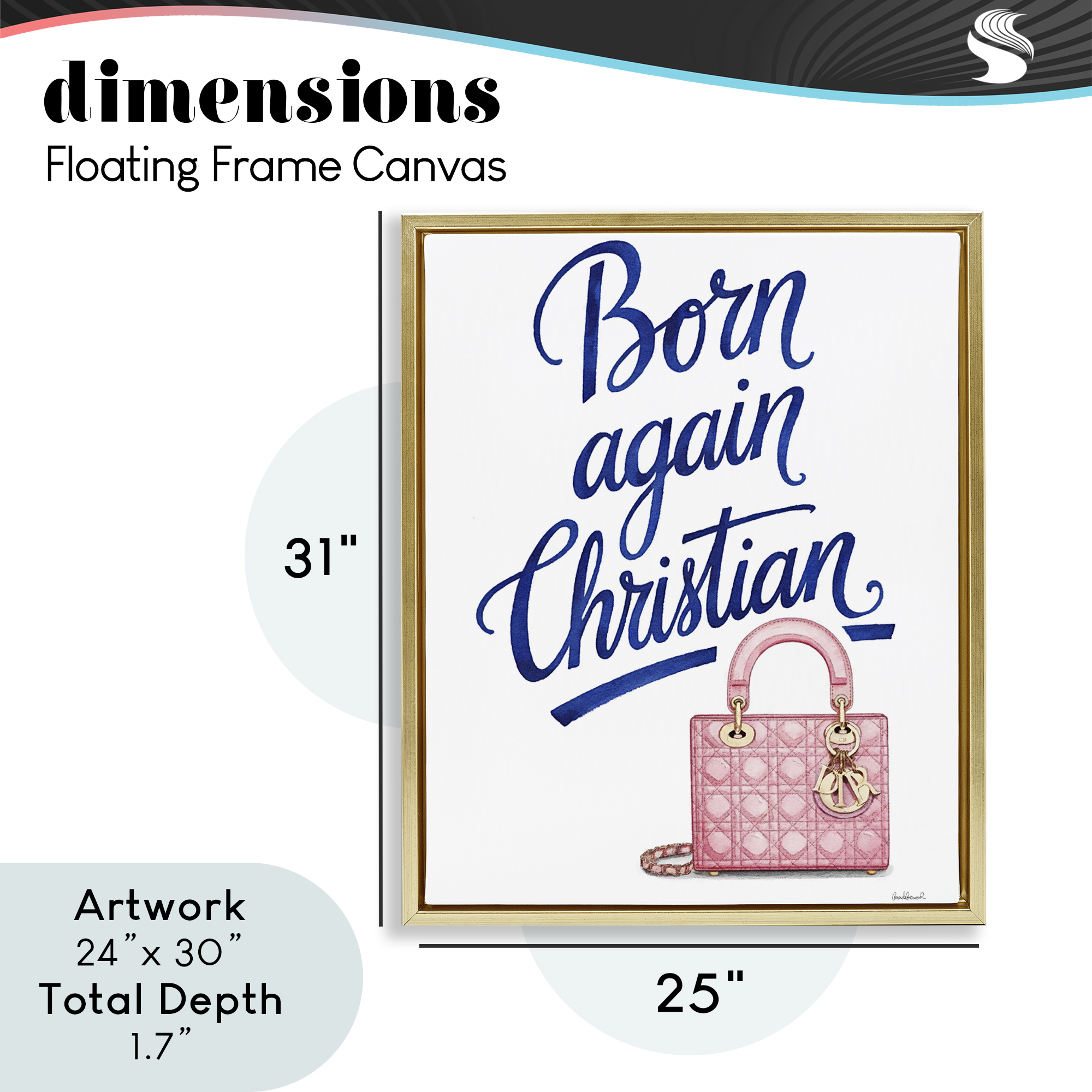 Glam Born Again Christian Gold Framed Floater Canvas Wall Art, design by Amanda Greenwood