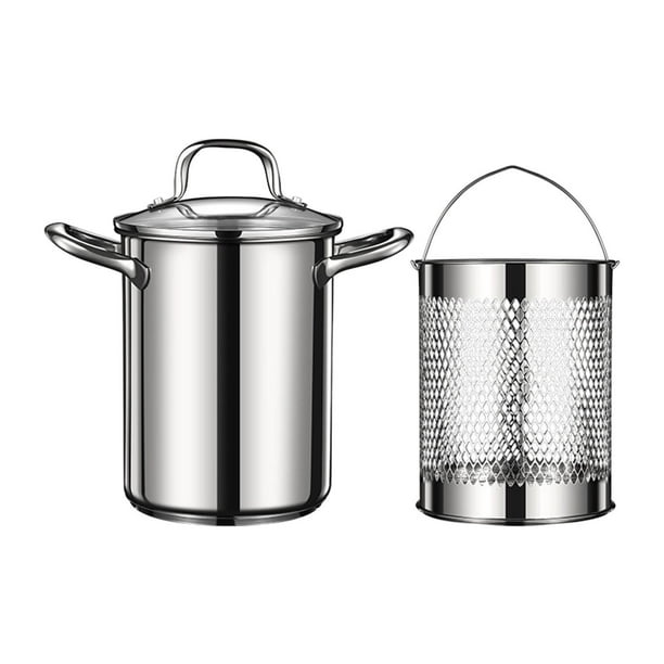 Olla para freír, sartén profunda con aceite, multiusos con cesta coladora, olla para blanquear espaguetis, sopa y pasta