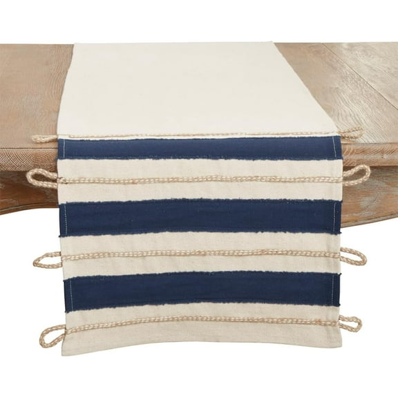 Fennco Styles Rope Appliqué Cotton Table Runner 16" W x 72" L – Navy Blue Nautical Inspired Table Cover for Home, Dining Room, Banquets, Holidays and Special Events