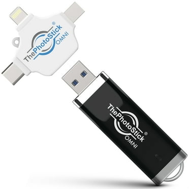 ThePhotoStick® Omni (128GB) Photo and Video Backup for Mobile Phones, Tablets and Computers - Portable USB and Multiport Connection for Universal File Storage and Management