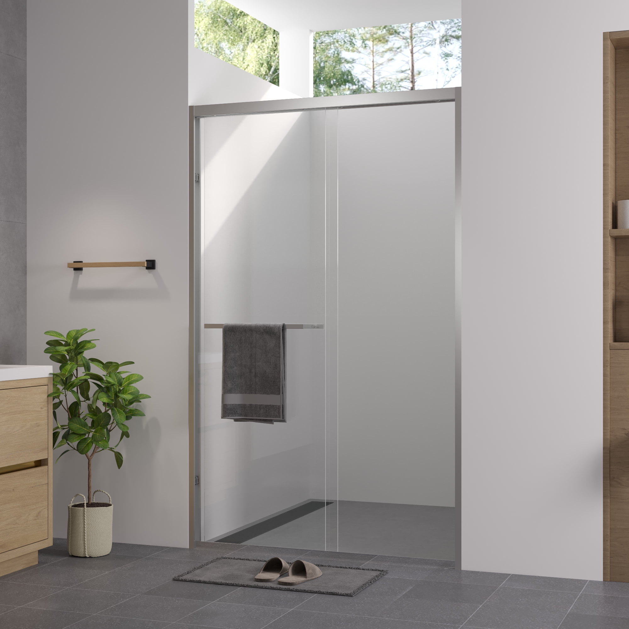 Leumius 44-48"x76" Double Sliding Shower Door,Aluminum Frame,Premium 1/4" (6mm) Clear Tempered Glass, Chrome Hardware Sliding Glass Shower Enclosure,Chrome Finished