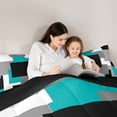 thumbnail image 4 of Manfei Buffalo Plaid Twin Comforter Sets, Geometric Theme Bedding Set, Teal Black Gray White, Black Reversible 2pcs, 1 Comforter and 1 Pillowcase, 4 of 6