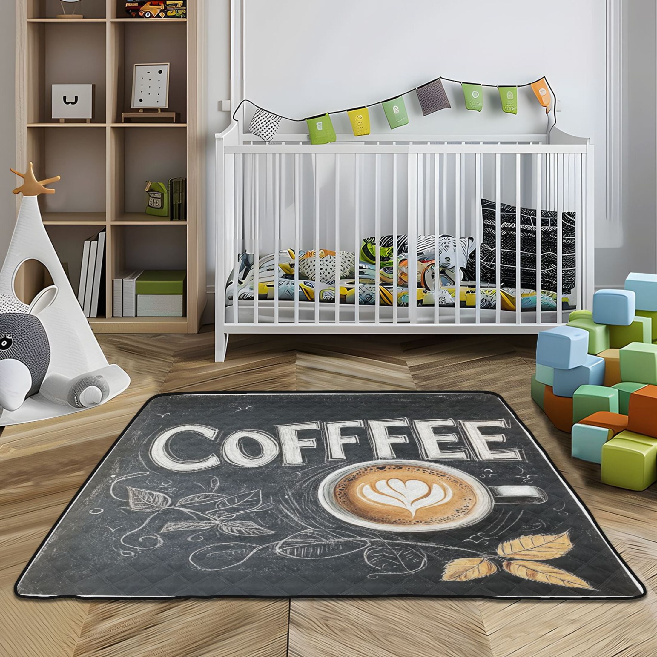 WOBOGO Coffee Time Baby Playmats Extra Large Waterproof Rollable Activity Pads for Toddlers 50×50inch