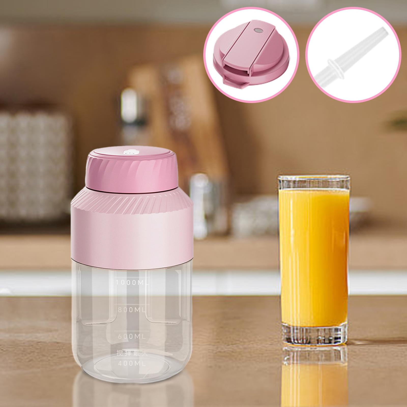 Baoblaze Portable Blender Cup Shakes USB 1000ml Automatic Electric Juicer Cup Juicer for Travel Office Sports Home Pink Two Lids