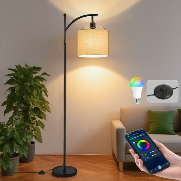 Smart Led Floor Lamp for Living Room,Modern Dimmable Standing Lamp with APP Control & RGB Colors Tall Lamp with Hanging Lampshade for Living Room, Bedroom, Office