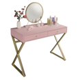thumbnail image 2 of GZXS 42 Inch Vanity Desk with Removable Mirror and Jewelry Tray, 2 Drawers & Crystal Handles, Pink Makeup Table with Gold Metal Legs, 2 of 7