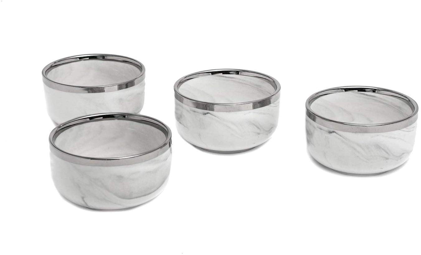 Yedi YCC743, 41/2 Inches Porcelain Soup Bowl w/ Marble Pattern and Platinum Rim, Deep Ceramic