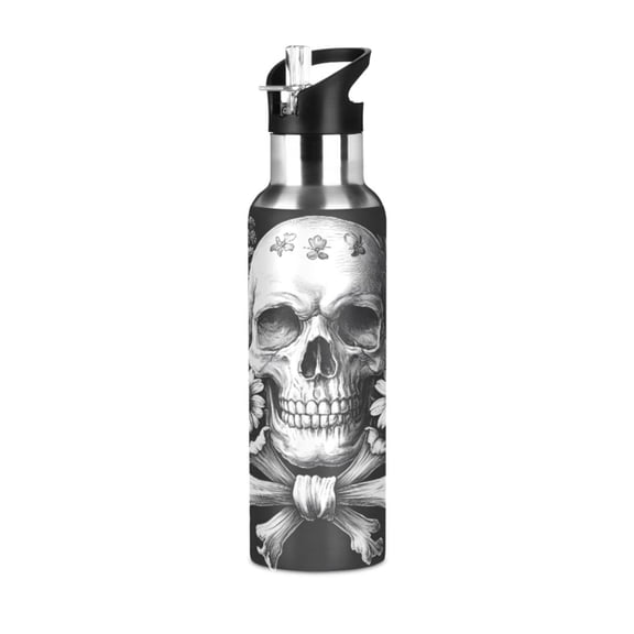 ALAZA Art Skull Water Bottle Insulated Flask Stainless Steel Straw Lid 20 oz