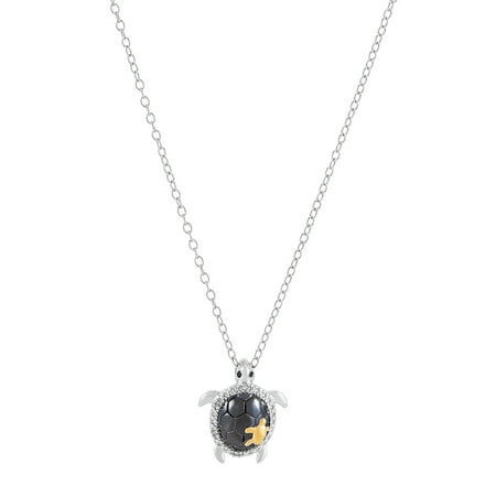 Diamond Accent Turtle Pendant in 18kt Yellow Gold over Sterling Silver, 18