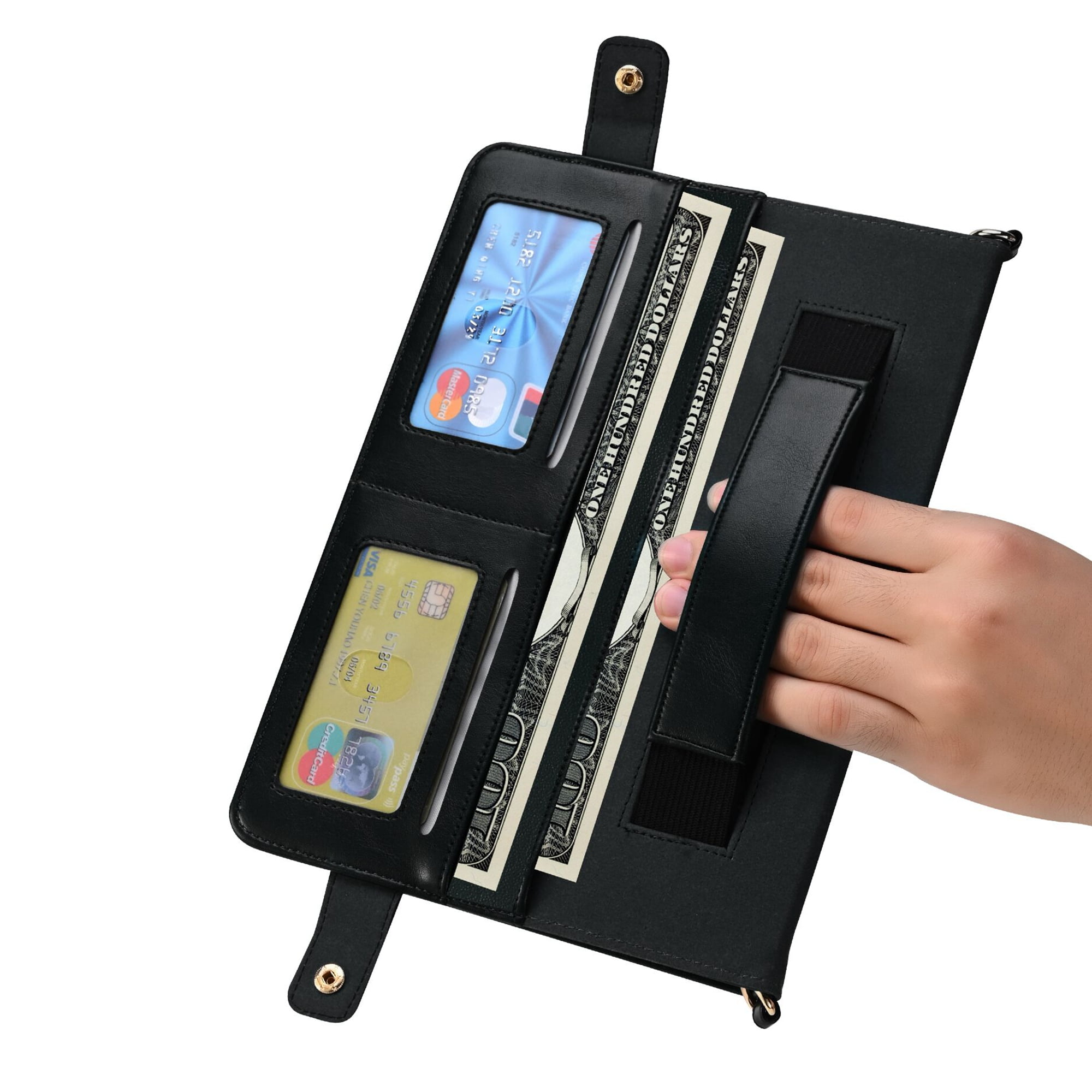 Dteck for iPad 10th Generation Case 10.9 Inch 2022, Premium PU Leather Business Folio Stand Cover with Apple Pencil Holder, 
Crossbody iPad Case with Card Wallet Envelope Pocket, Blue + Black