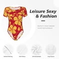 thumbnail image 6 of The Xecao Red Vintage Flowers Women's Crew Neck Body Suit, a short-sleeved bodysuit and basic swimsuit, both comfort and style for dating and daily life, 6 of 9