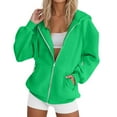 thumbnail image 3 of Women's Solid Color Zip Up Hoodie, Lightweight Fleece Lined Long Sleeve Casual Jacket, Oversized Fall Winter Sweatshirt for Daily Streetwear and Lounge Green L, 3 of 8