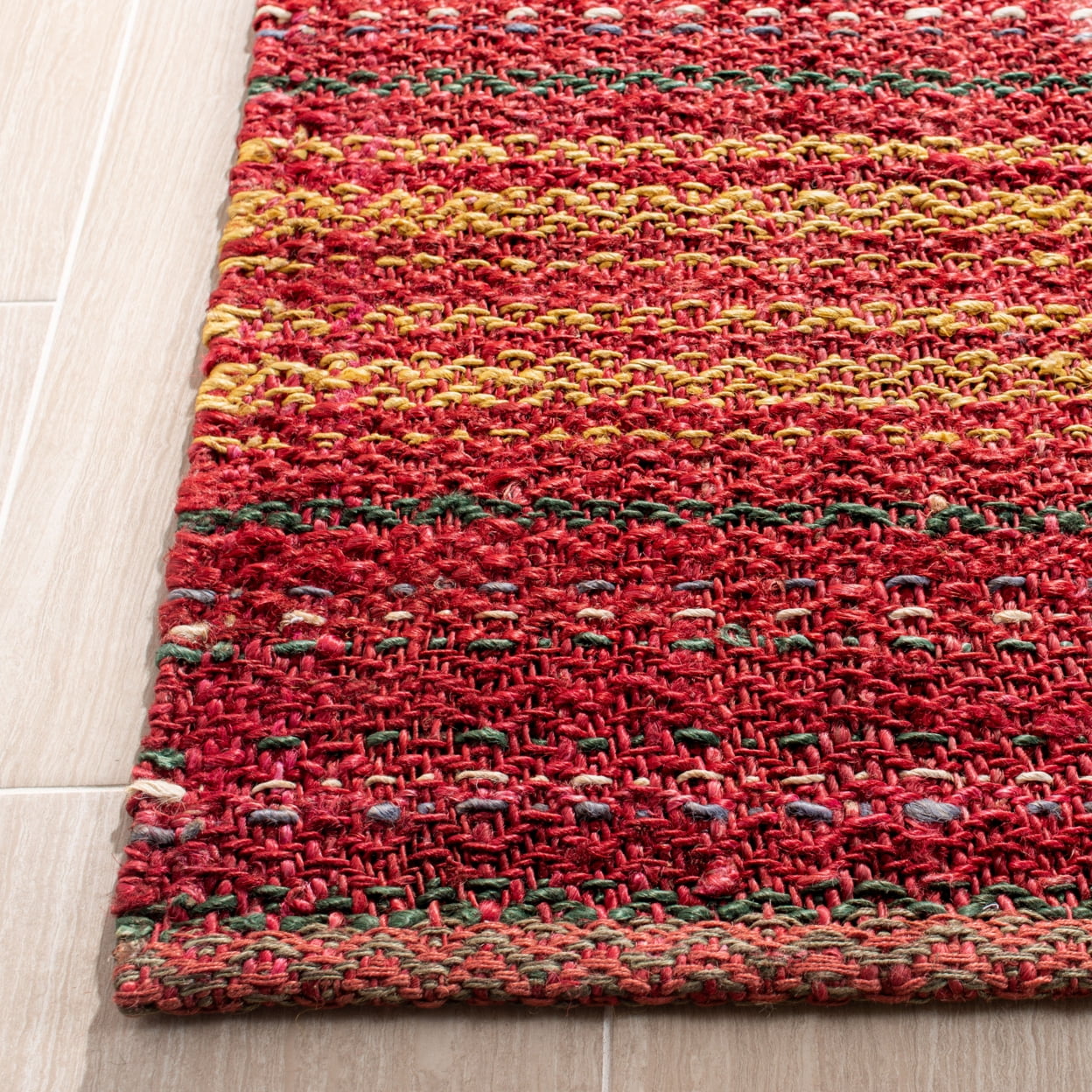 SAFAVIEH Natural Fiber Ombre Striped Jute Runner Rug, Red/Gold, 2'6" x 8'