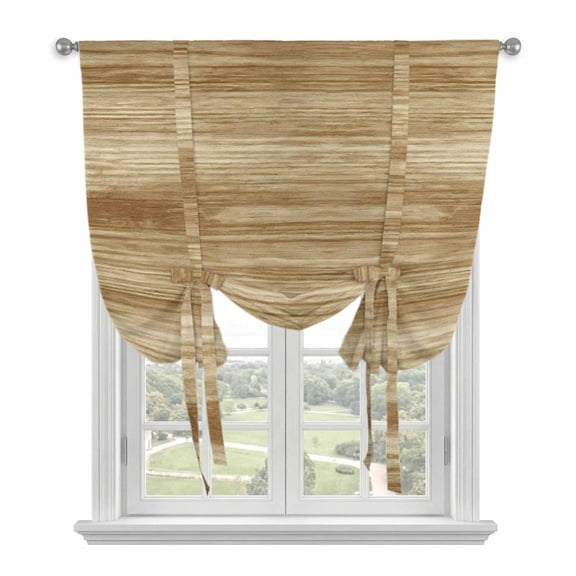 Light Brown Wood Grain Tie Up Curtains for Windows, Adjustable Balloon Window Shades, Western Farmhouse Barn Door Kitchen Window Treatments Adjustable Roll Up Curtain for Basement/Nursery 52"x45"
