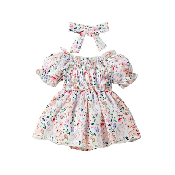 Bagilaanoe Newborn Baby Girl Summer Rompers Dress Floral Print Short Sleeve Bodysuits Headband 3M 6M 9M 12M 18M Infant Patchwork A-line Dresses