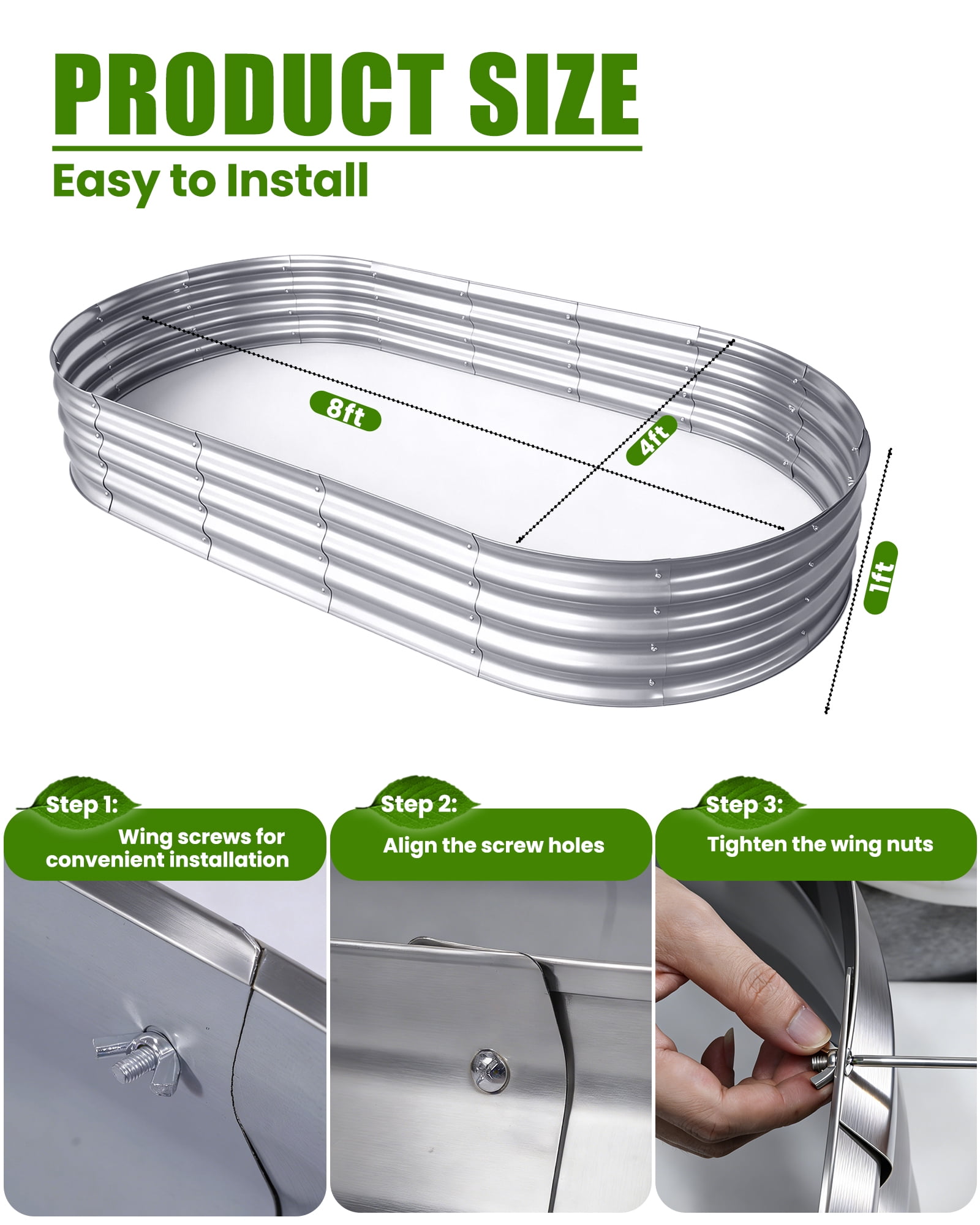 Bloyapix 6x3x1ft 1Pcs Galvanized Raised Garden Bed Outdoor, Oval Galvanized Planter Boxes, Metal Patio Planting Bed Kit for Vegetables Flowers, Silver