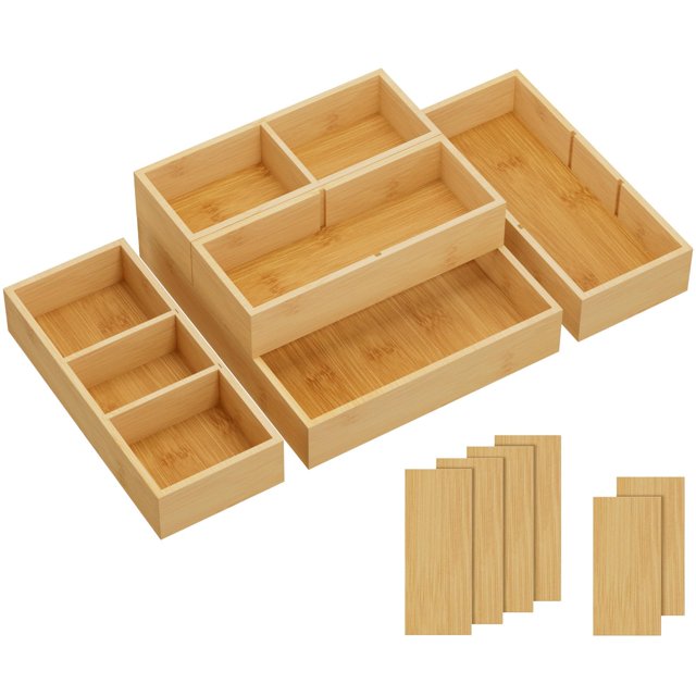 Organizadores de cajones Lifewit, paquete de 5 con 6 insertos de madera de bambú