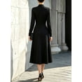 thumbnail image 2 of Women High Neck Long Sleeve Midi Dress, Color Block Contrast Panel A Line Flared Dress, Elegant Formal Dress for Business Wedding Party, 2 of 8
