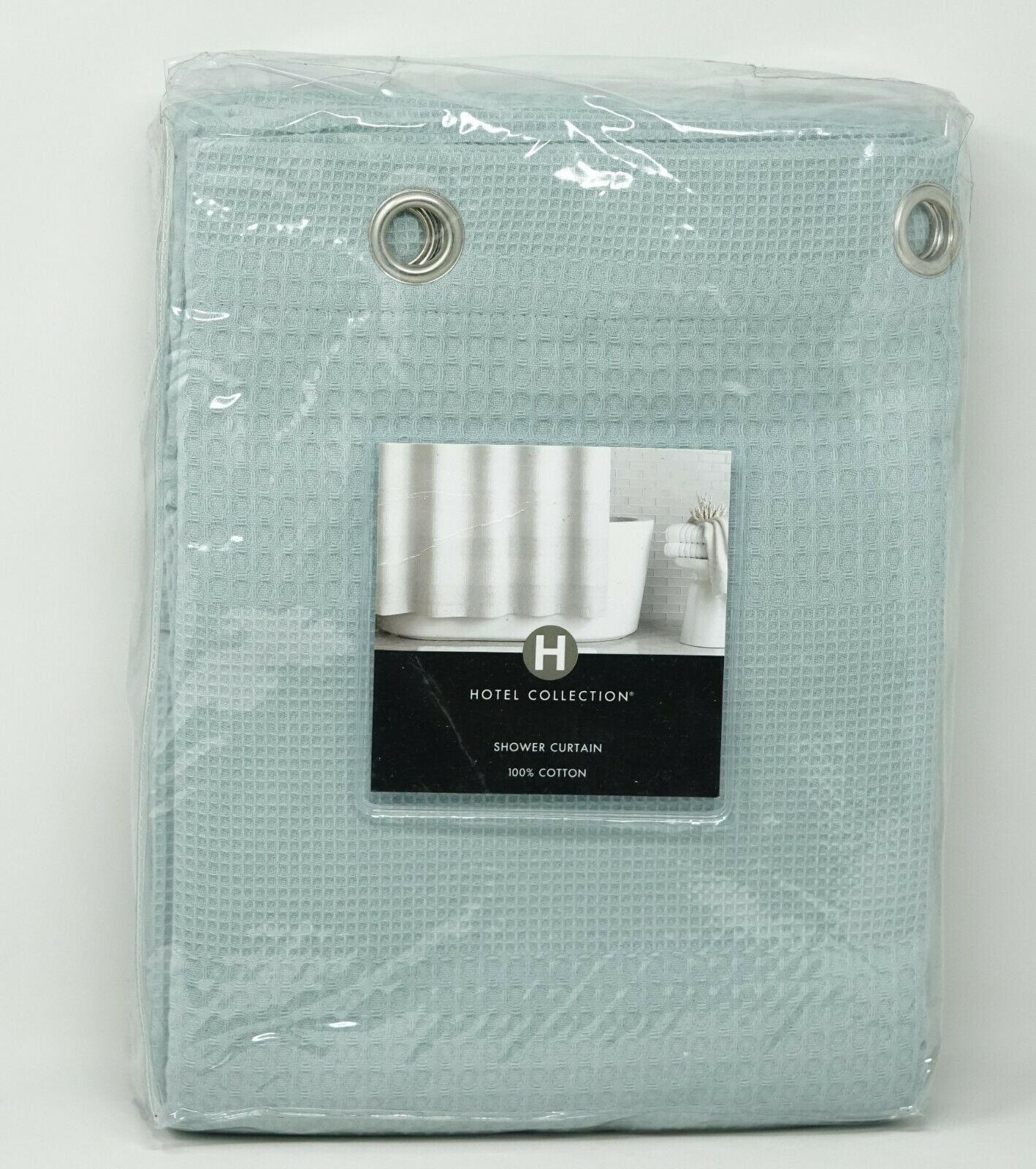 Hotel Collection Waffle 100 Cotton 72" x 72" Shower Curtain Light Blue