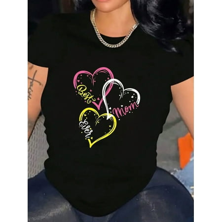 Women's The Best Mom Graphic Print Tee Casual Short Sleeve Shirt, Breathable For Everyday Wear