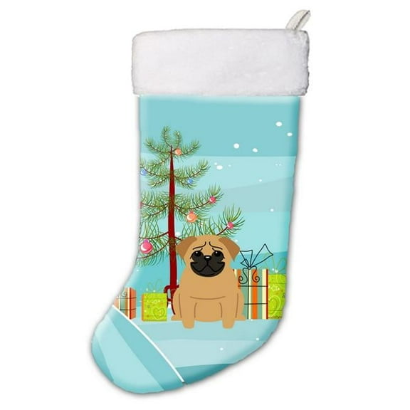 Merry Christmas Tree Pug Brown Christmas Stocking
