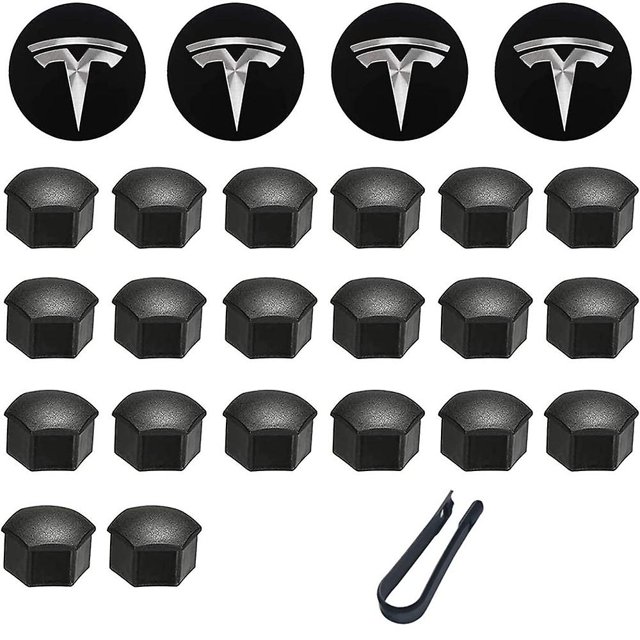 Kit de cubierta de rueda, tapa de cubo central, cubierta de tuerca de rueda de coche con herramienta de extracción para Tesla Model 3, S y X (negro)
