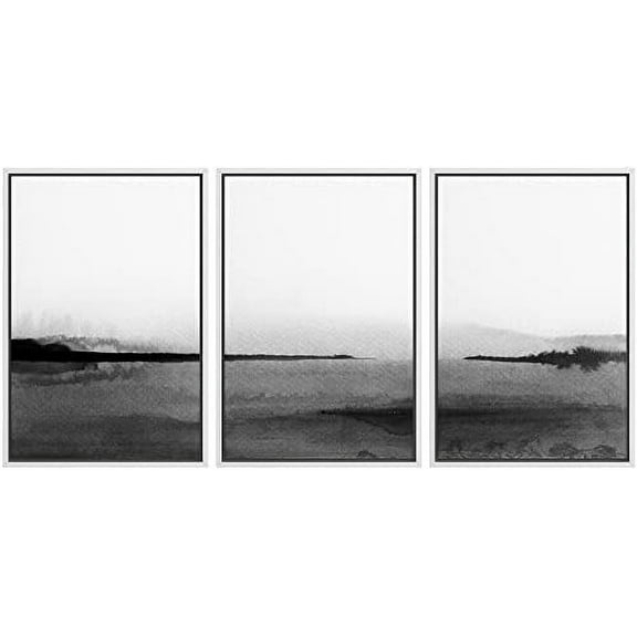 IDEA4WALL Framed Wall Art Print Set Minimalist Watercolro Black Sand Landscape Abstract Shapes Illustrations Modern Decorative Boho for Living Room, Bedroom, Office - 24"x36"x3 White