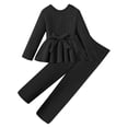thumbnail image 5 of CPNG Girls Clothes Rib-Knit Outfit Ruffle Sleeve Shirt with Belt 3Pcs Straight Wide Leg Pant Set Teen Girls Fashionable Casual Dress Set(Black,11-12 Years), 5 of 9