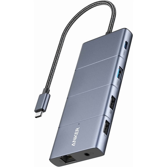 Anker USB C Hub, 11-in-1 Docking Station Dual Monitor, 10 Gbps USB-C and USB-A Data Ports, 4K HDMI and DisplayPort, 85W Power Delivery, 2 Data Ports, Ethernet