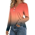 thumbnail image 4 of ManxiVoo Women's Ombre Long Sleeve Button Down Shirt Casual Comfort Fit Gradient Color Stylish Blouse Versatile Tops for Women XL Size Orange, 4 of 6