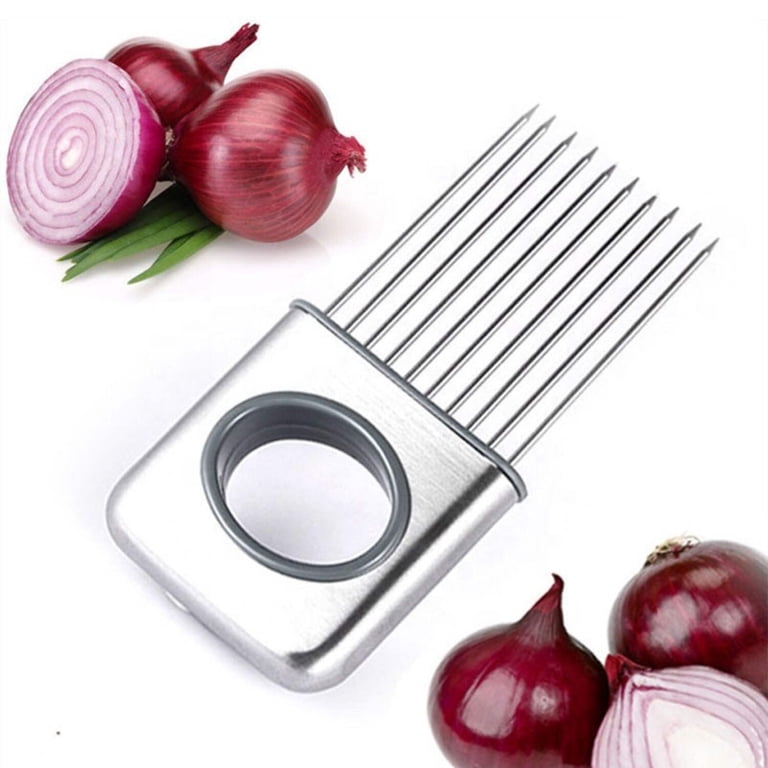 Stainless Steel Onion Holder & Slicer - Kitchen Gadget For Cutting Vegetables, Fruits & Tenderizing Meat