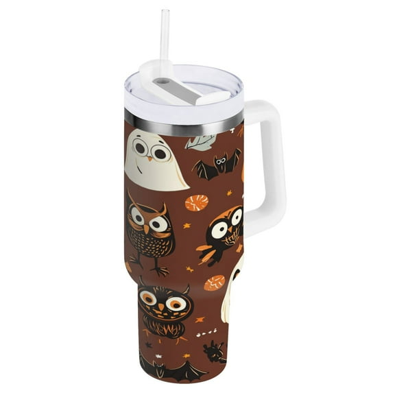 Stainless Steel Tumbler with Straw and Handle, Double Wall Insulated Tumblers, Halloween-themed Cartoonish Characters